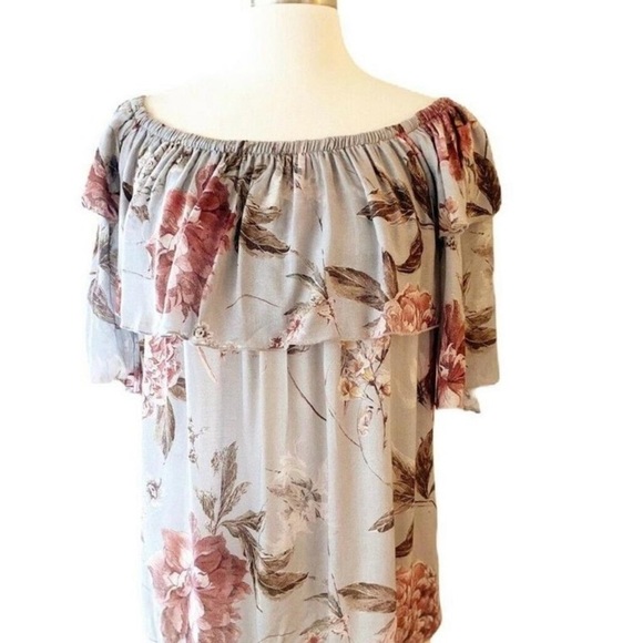 Chaser Off-Shoulder Floral Top Small Gray & Pink NWT Soft Stretch + Boho Bloom - Picture 5 of 5